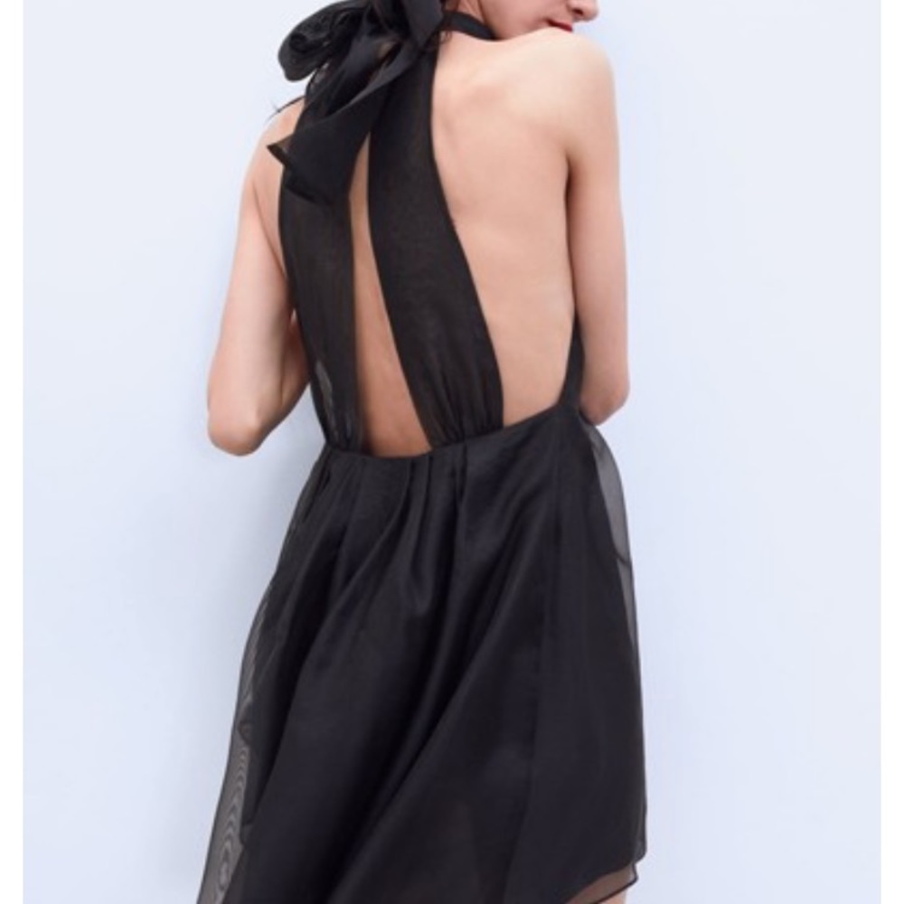 NWT black organza bow mini dress Zara small new